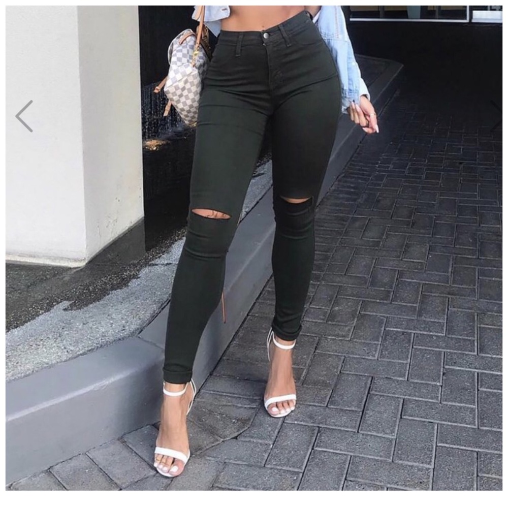 Fashion Nova Olive Green Canopy Jeans 3
